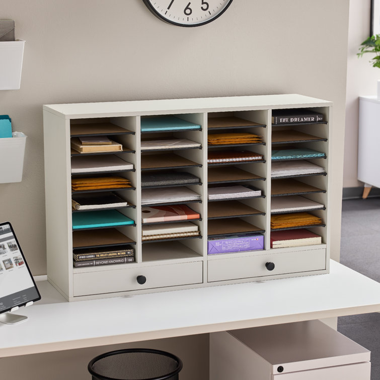 Gray Compressed Wood 32-Compartment Literature Organizer with Adjustable Shelves