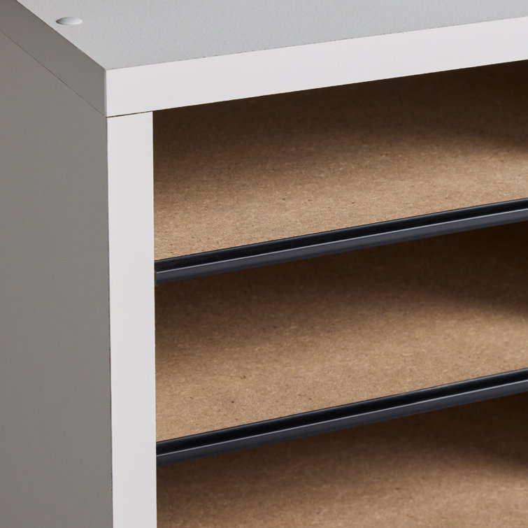 Gray Compressed Wood 32-Compartment Literature Organizer with Adjustable Shelves
