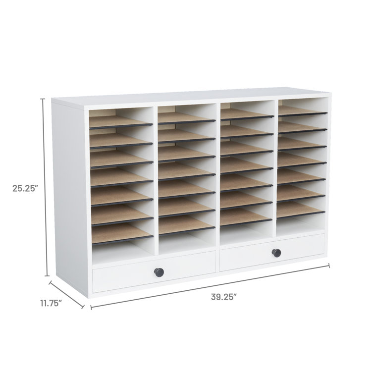 Gray Compressed Wood 32-Compartment Literature Organizer with Adjustable Shelves