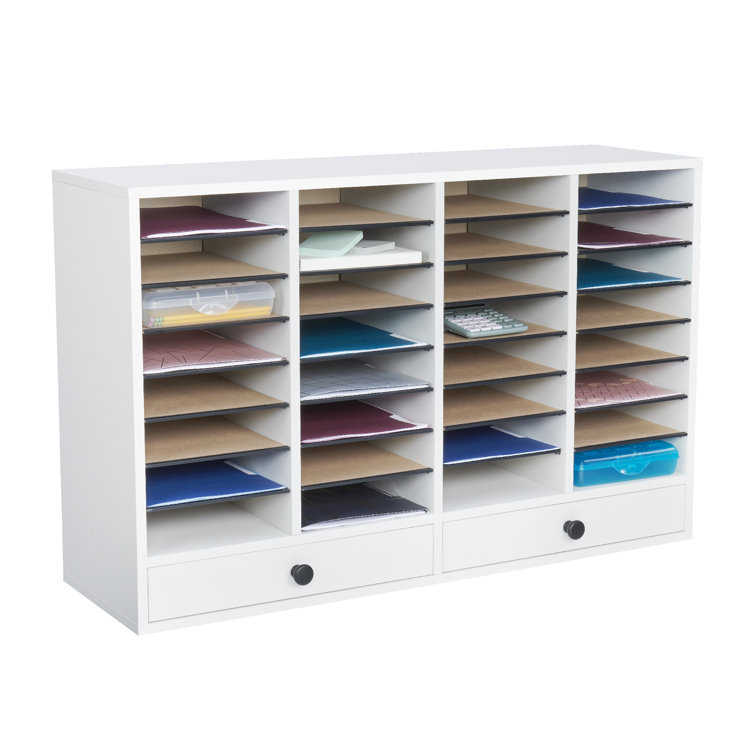 Gray Compressed Wood 32-Compartment Literature Organizer with Adjustable Shelves