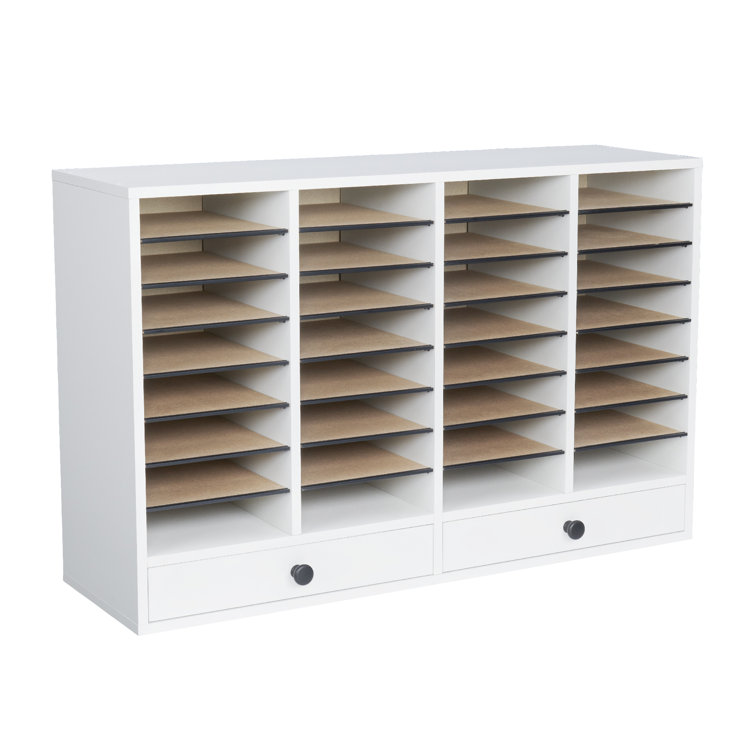 Gray Compressed Wood 32-Compartment Literature Organizer with Adjustable Shelves
