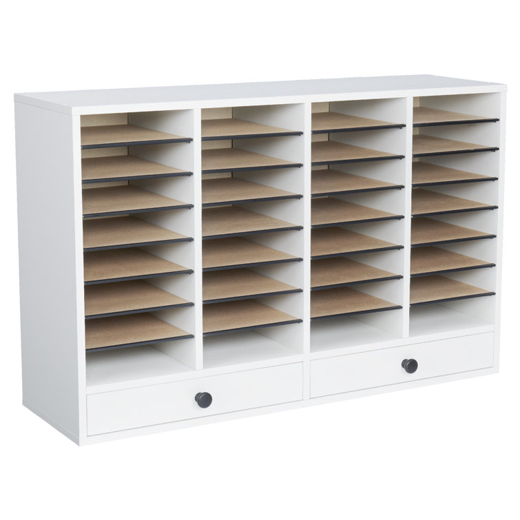 Gray Compressed Wood 32-Compartment Literature Organizer with Adjustable Shelves