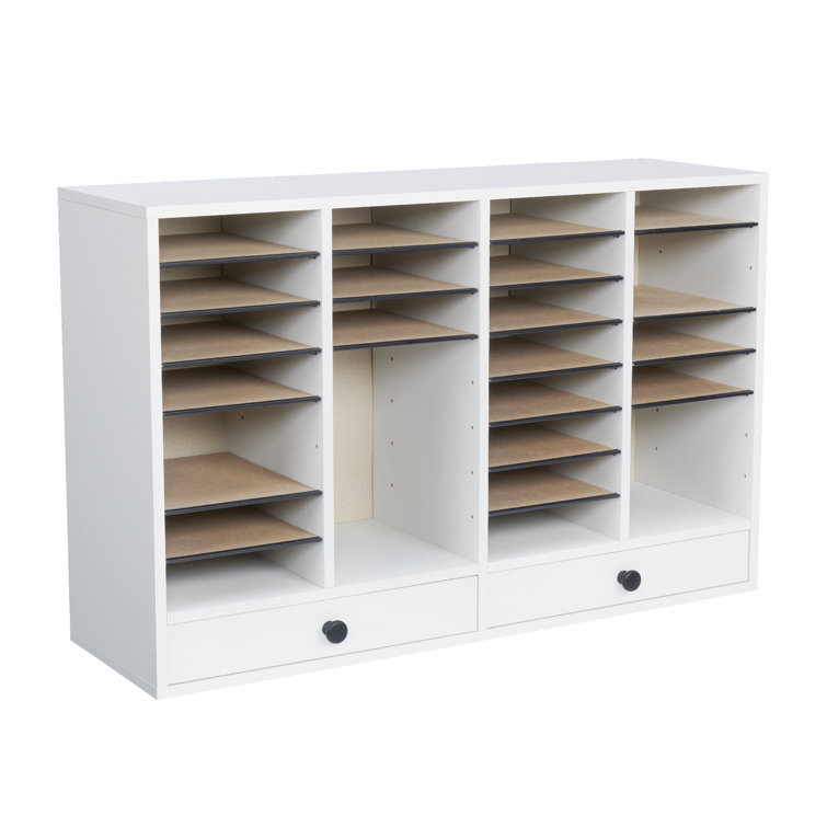 Gray Compressed Wood 32-Compartment Literature Organizer with Adjustable Shelves