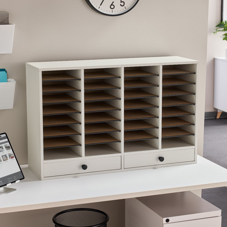 Gray Compressed Wood 32-Compartment Literature Organizer with Adjustable Shelves
