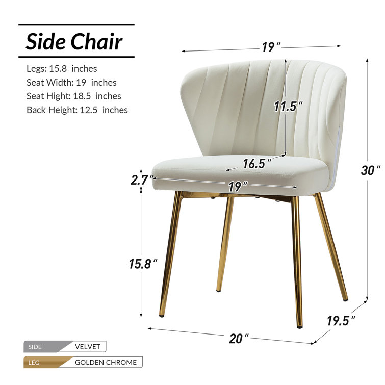 Ivory Velvet Upholstered Wing Back Side Chair Set with Gold Metal Legs