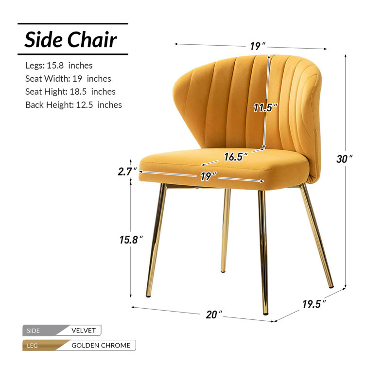 Mustard Velvet Upholstered Wing Back Side Chair Set with Gold Metal Legs