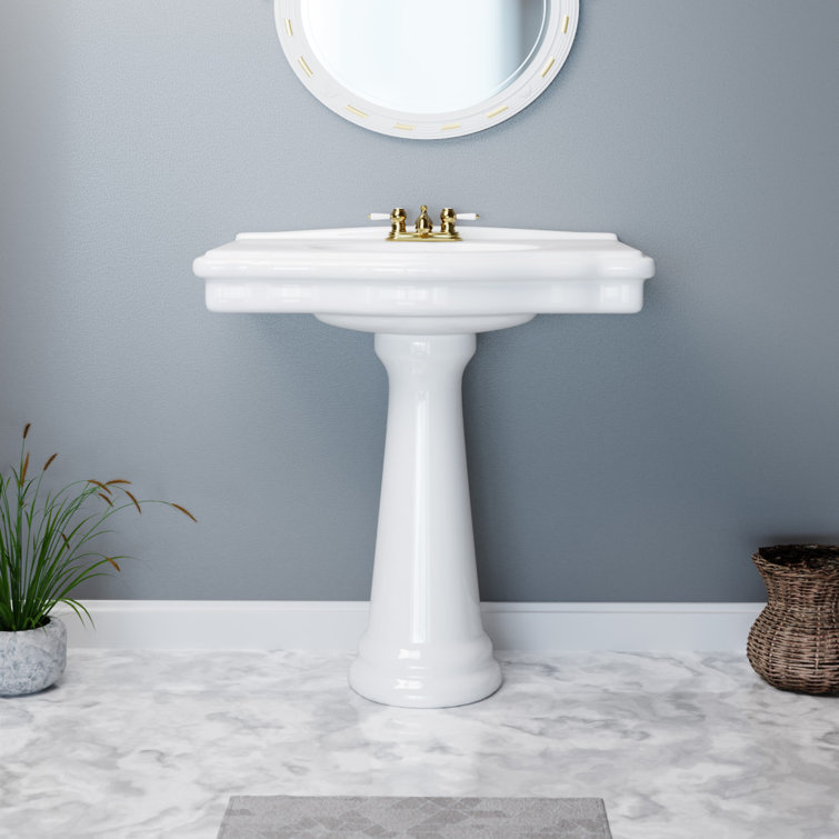 White Ceramic Traditional Pedestal Bathroom Console Sink