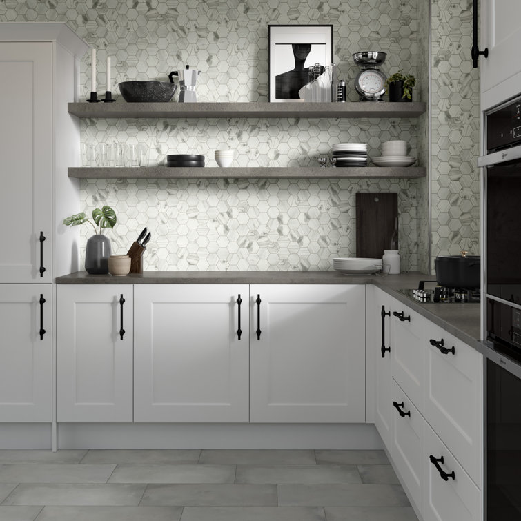 Echo Hex 3" Ivory Glass Mosaic Tile for Modern Indoor Spaces
