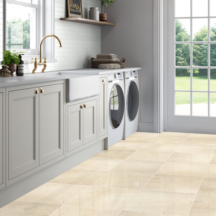 Crema Marfil 18'' x 18'' Polished Marble Look Tile