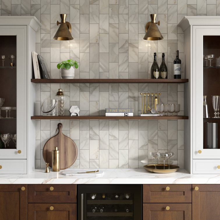 Calacata Oro Polished Marble Look 4" x 8" Tile