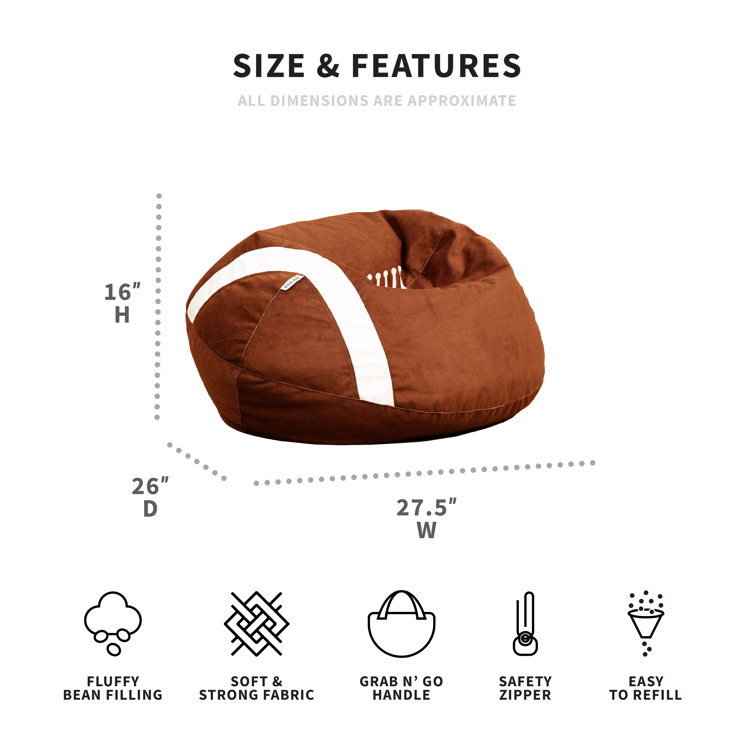 Football Plush Soft Polyester Bean Bag Chair with Removable Cover