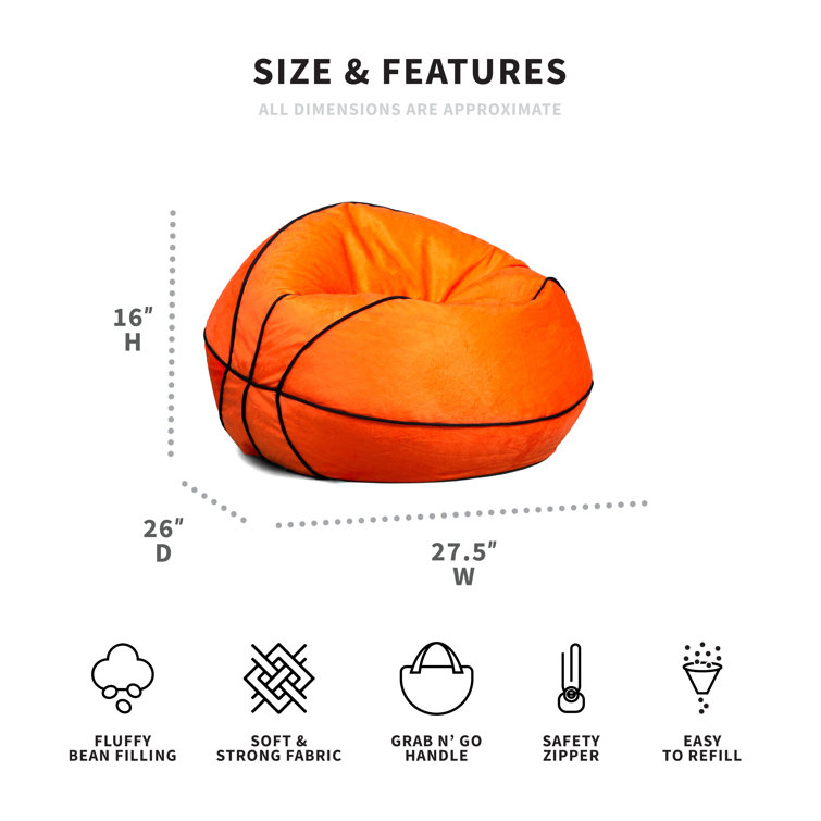 Basketball Plush Child-Sized Bean Bag Chair with Removable Cover