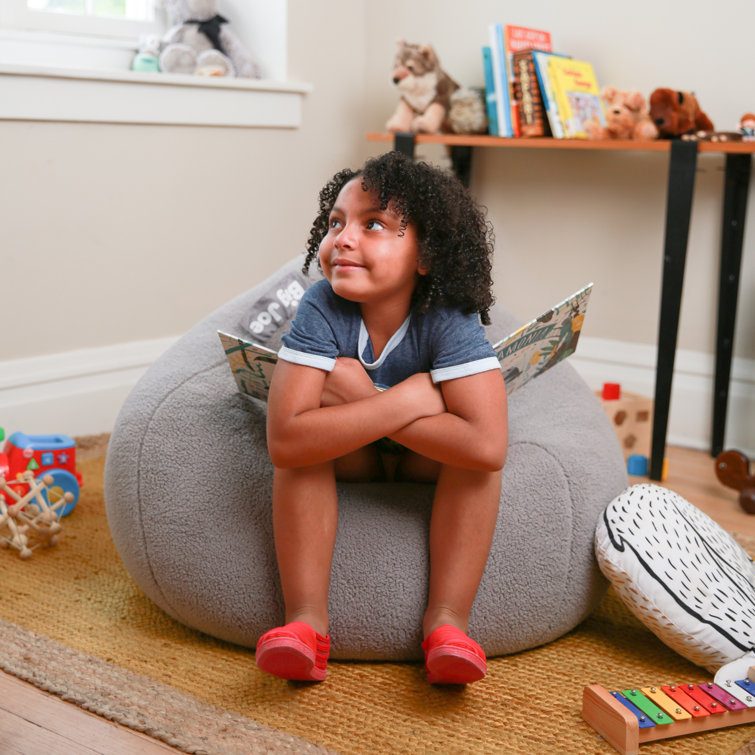 Gray Shag Teardrop Bean Bag Chair with Removable Cover
