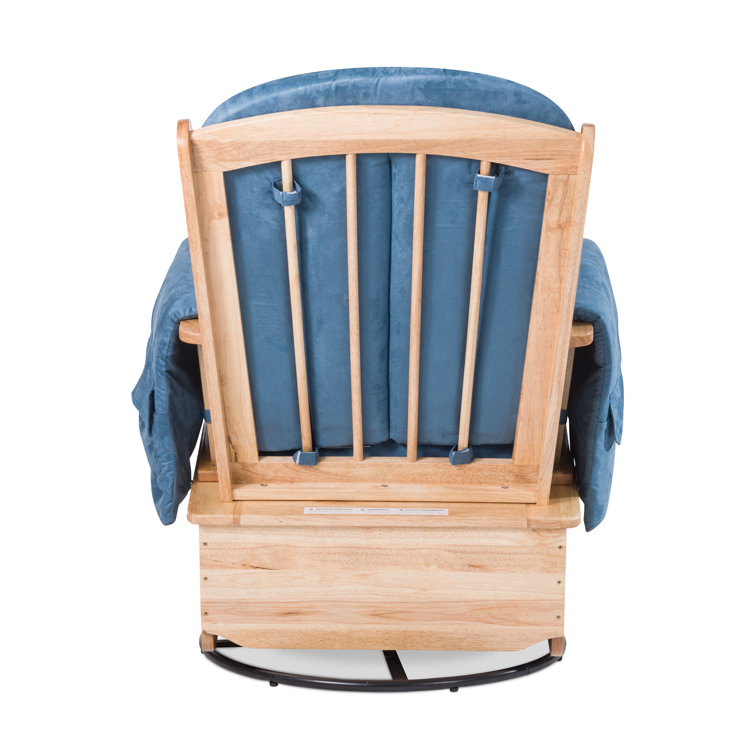 Natural Wood Swivel Glider Rocker with Blue Microfiber Cushions