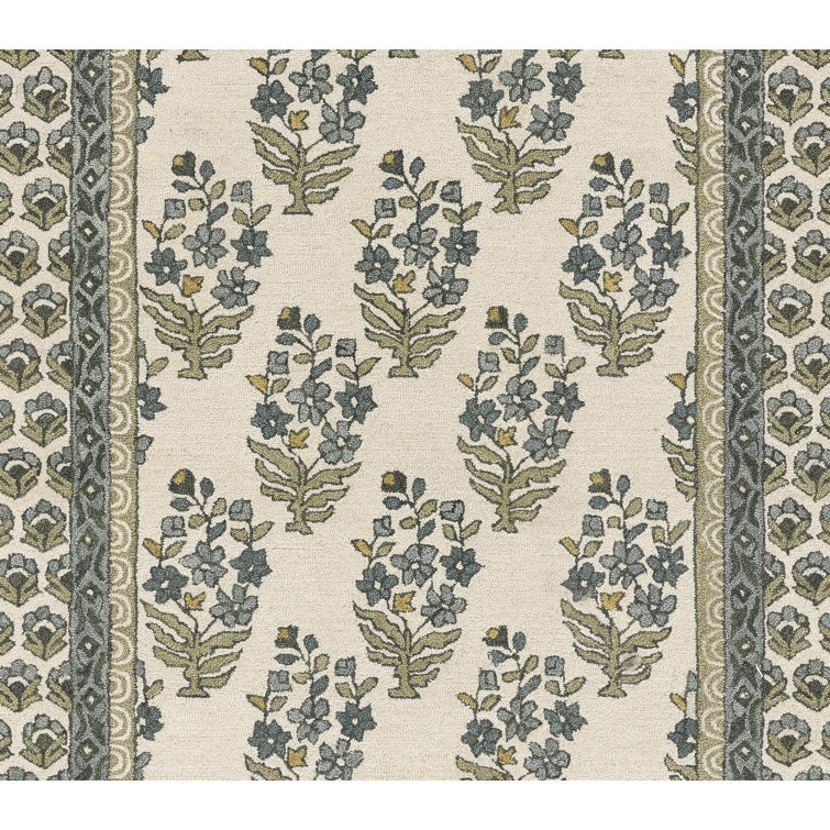 Cotswold Green and Beige Handmade Wool Area Rug