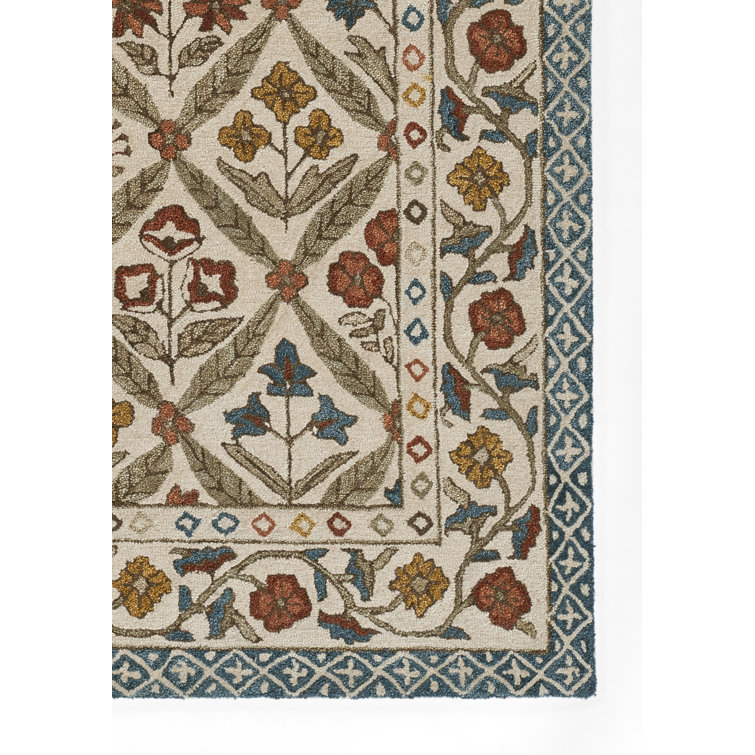 Handmade Blue and Beige Wool Floral 2'x3' Area Rug