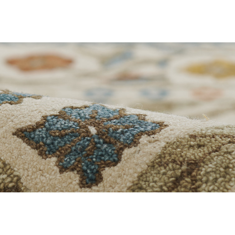 Handmade Blue and Beige Wool Floral 2'x3' Area Rug