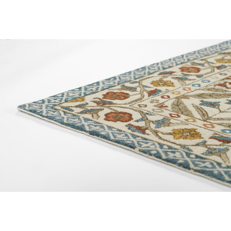 Handmade Blue and Beige Wool Floral 2'x3' Area Rug