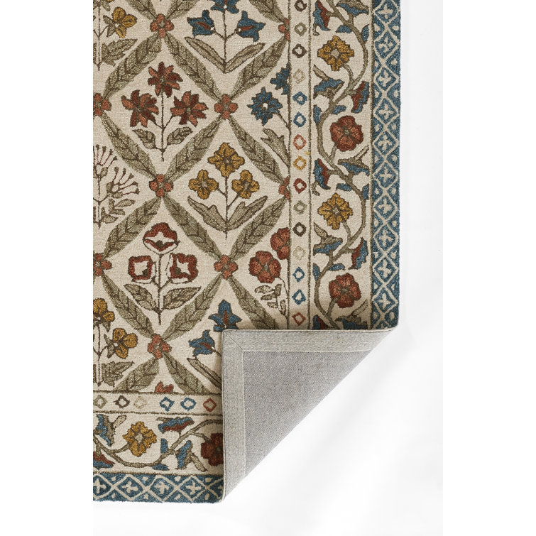 Handmade Blue and Beige Wool Floral 2'x3' Area Rug