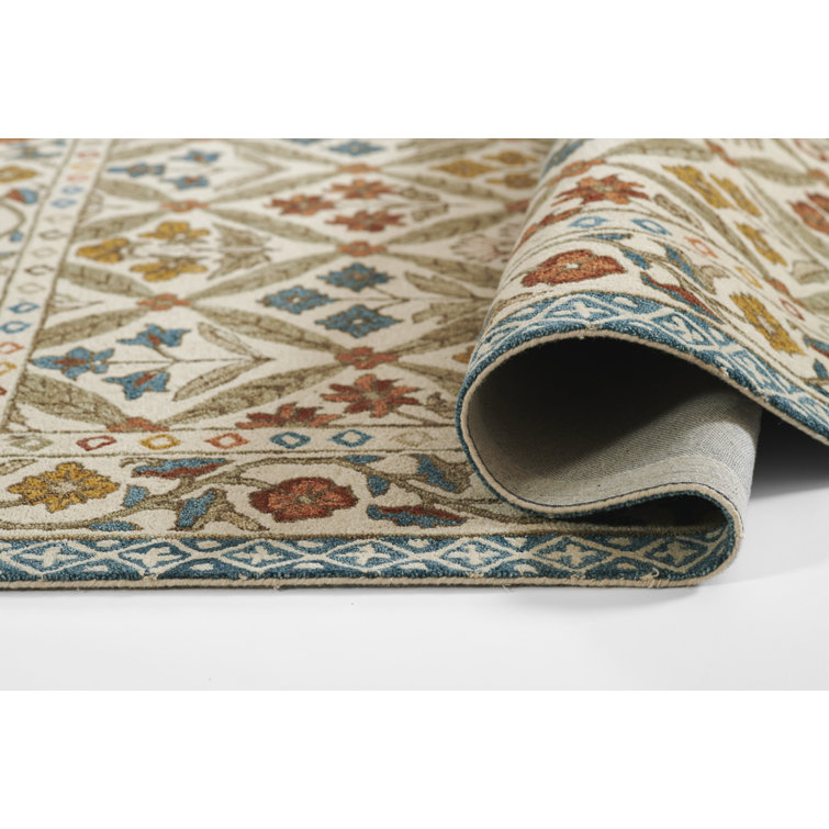 Handmade Blue and Beige Wool Floral 2'x3' Area Rug