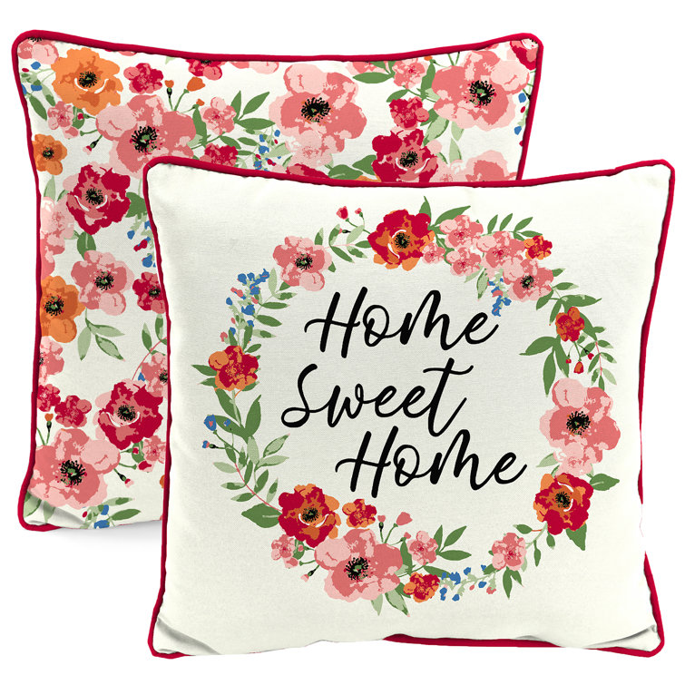 16'' x 16'' Home Sweet Home Floral Reversible Outdoor Throw Pillow