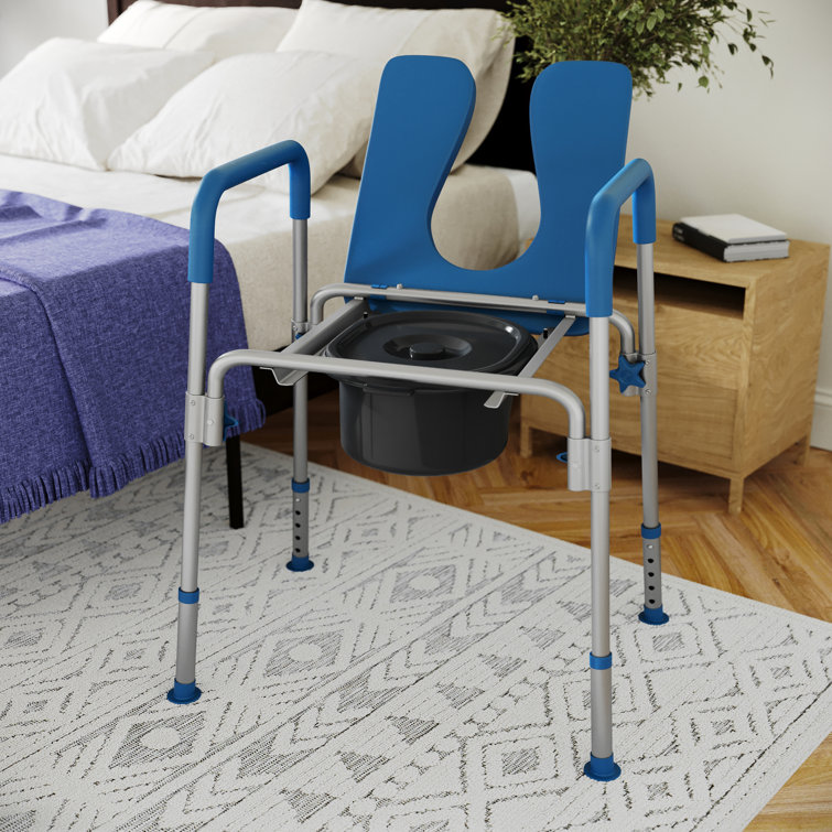 Blue and Gray Height Adjustable Multifunctional Commode and Shower Chair