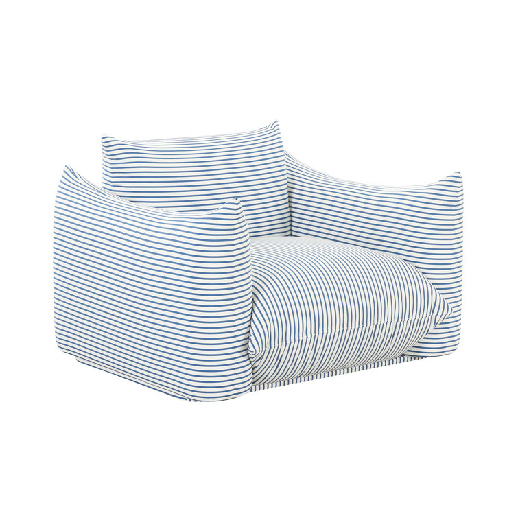 Blue and White Striped Outdoor Armchair with Cushions