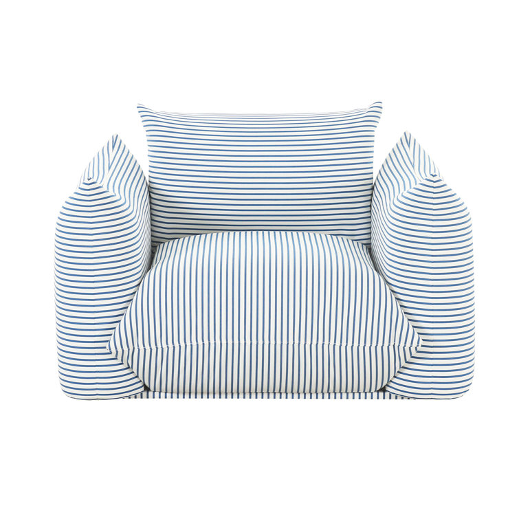 Blue and White Striped Outdoor Armchair with Cushions