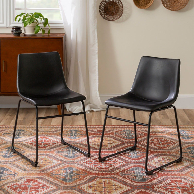 Set of 2 Black Faux Leather Upholstered Dining Chairs with Metal Legs