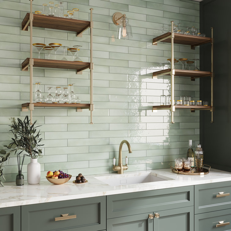 Tea Green Glossy Ceramic Subway Wall and Floor Tile