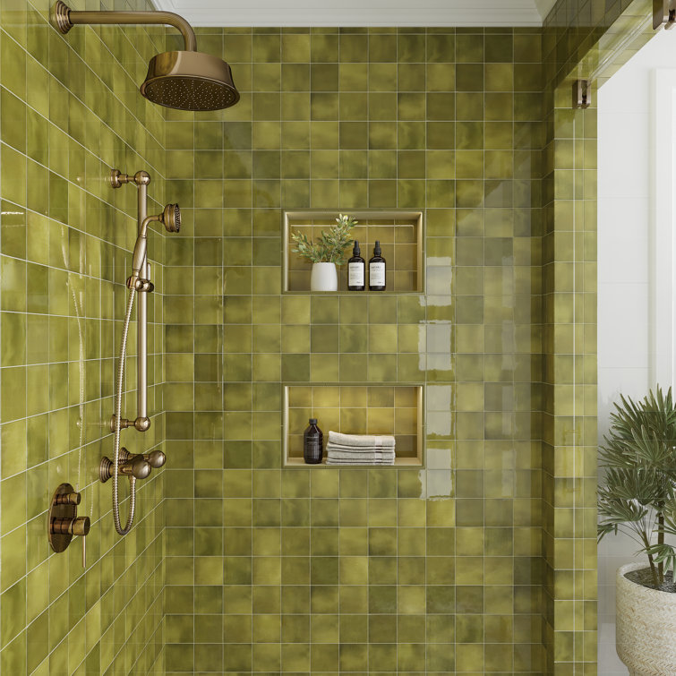 Olive Green Glossy Ceramic Square Wall and Floor Tile