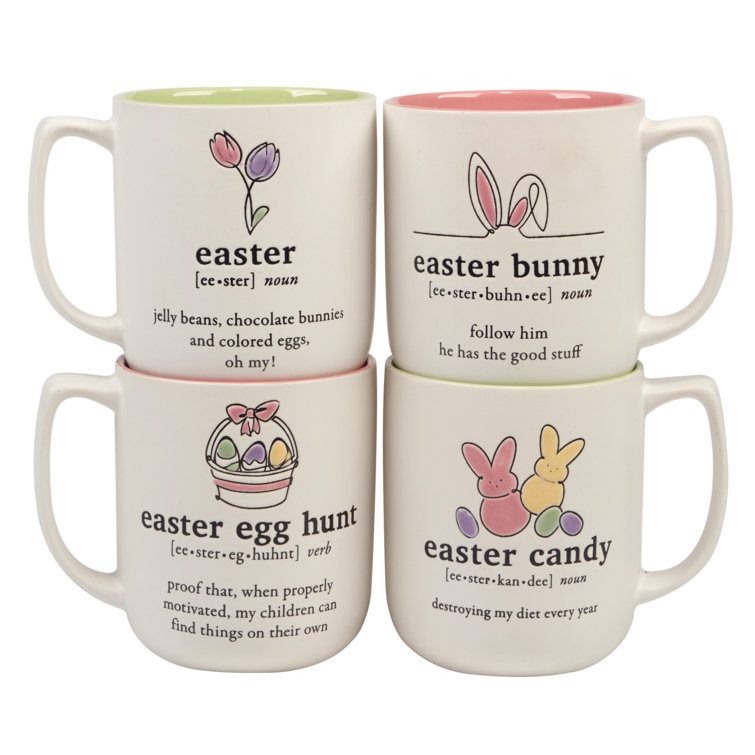 Easter Fun Pink and Green Ceramic Mug Set