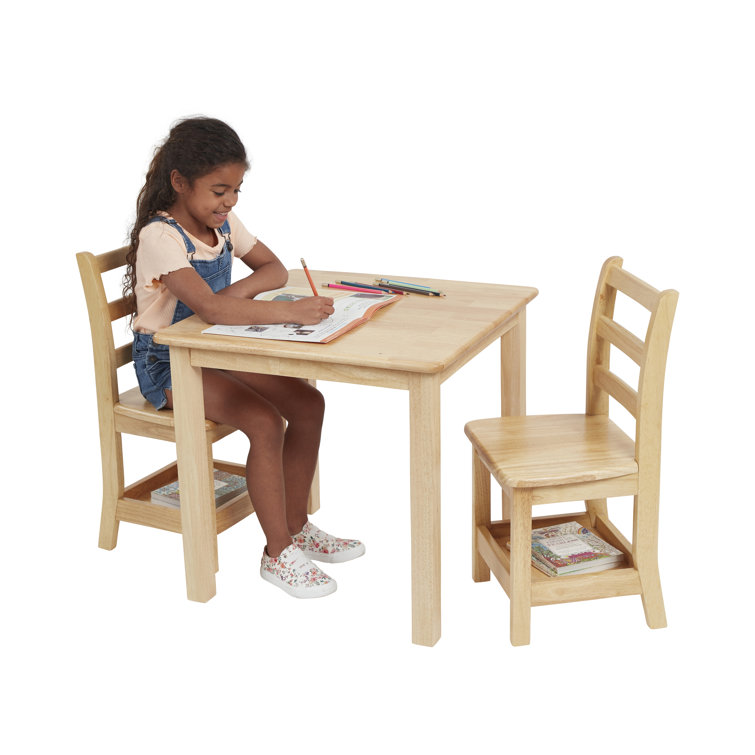 Natural Rubberwood Ladderback Kids Chairs with Storage, 2-Pack