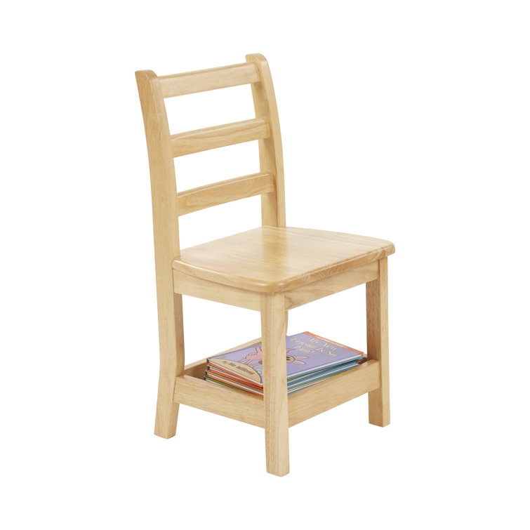 Natural Rubberwood Ladderback Kids Chairs with Storage, 2-Pack