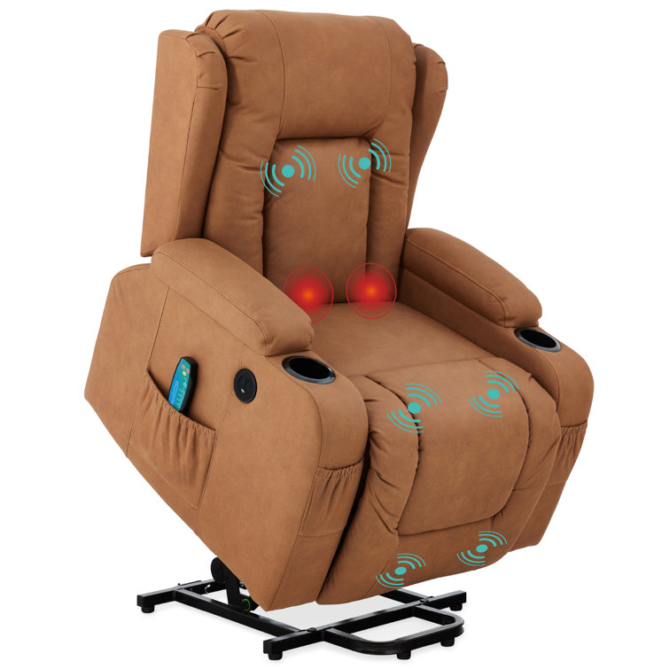 Cognac Faux Leather Power Lift Recliner with Massage and Heat