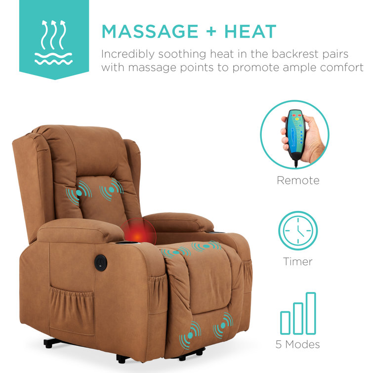 Cognac Faux Leather Power Lift Recliner with Massage and Heat