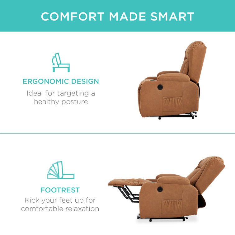 Cognac Faux Leather Power Lift Recliner with Massage and Heat