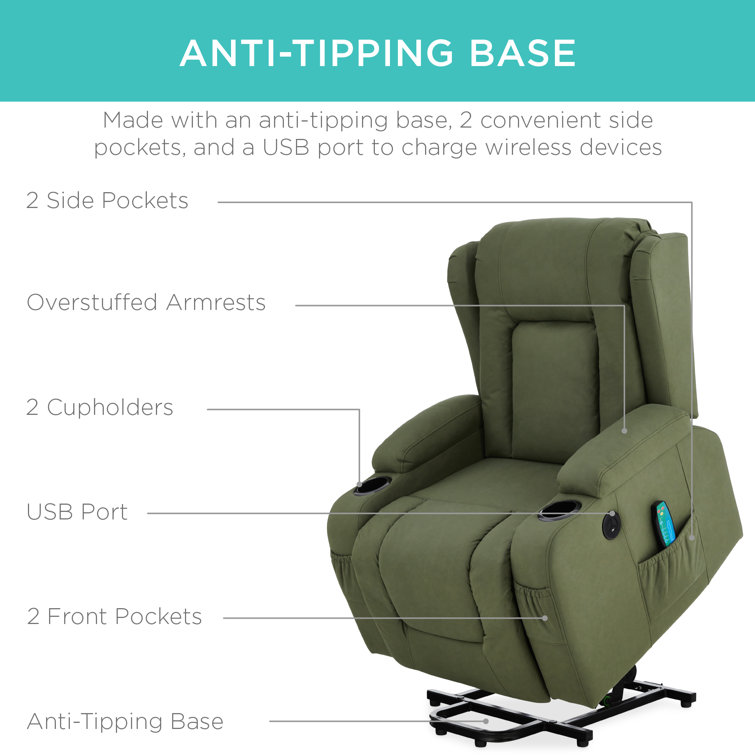 Olive Faux Leather Swivel Recliner with Massage and Cup Holders