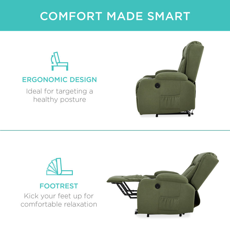 Olive Faux Leather Swivel Recliner with Massage and Cup Holders
