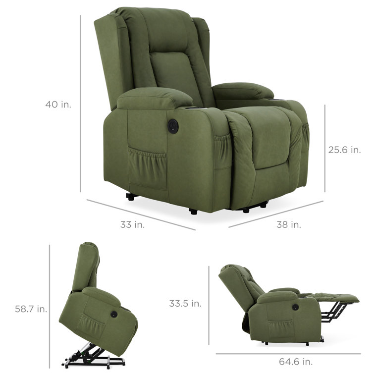 Olive Faux Leather Swivel Recliner with Massage and Cup Holders