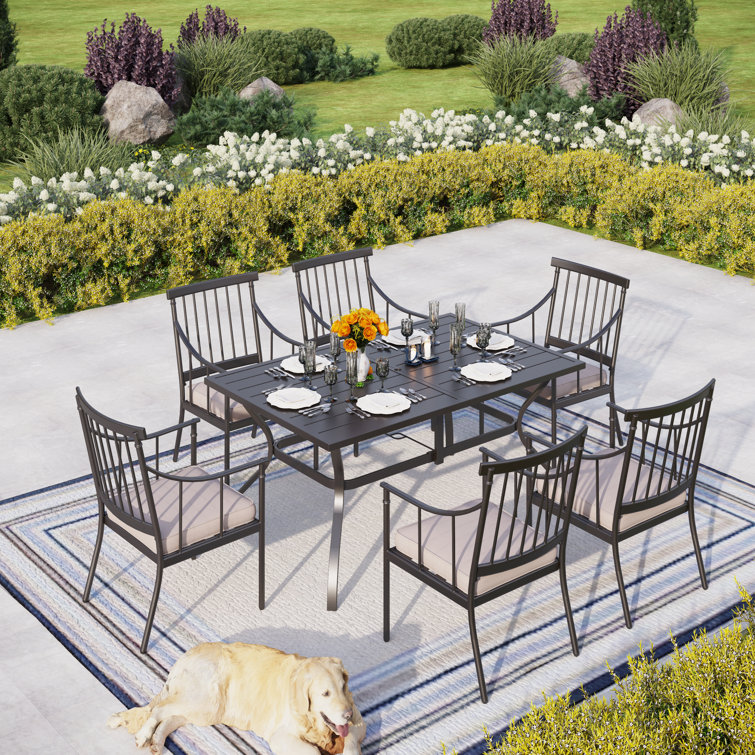 Argyri 6-Person Black Metal Outdoor Dining Set with Cushions