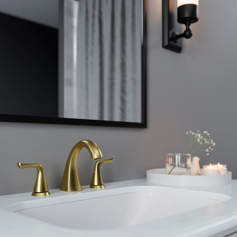 Willa Brushed Gold Widespread Bathroom Faucet with Drain Assembly