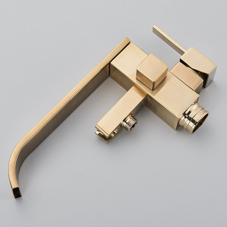 Brushed Gold Freestanding Waterfall Tub Faucet with Hand Shower