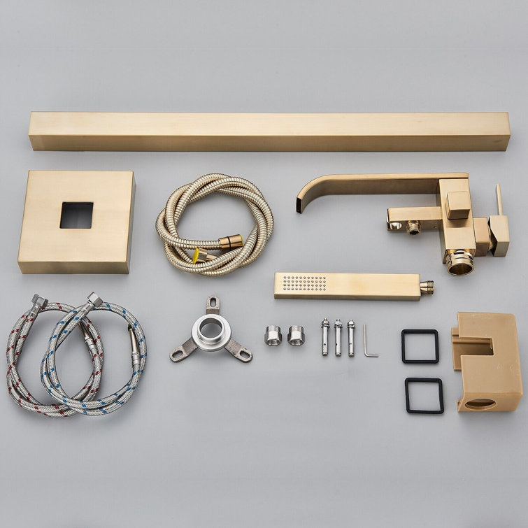 Brushed Gold Freestanding Waterfall Tub Faucet with Hand Shower