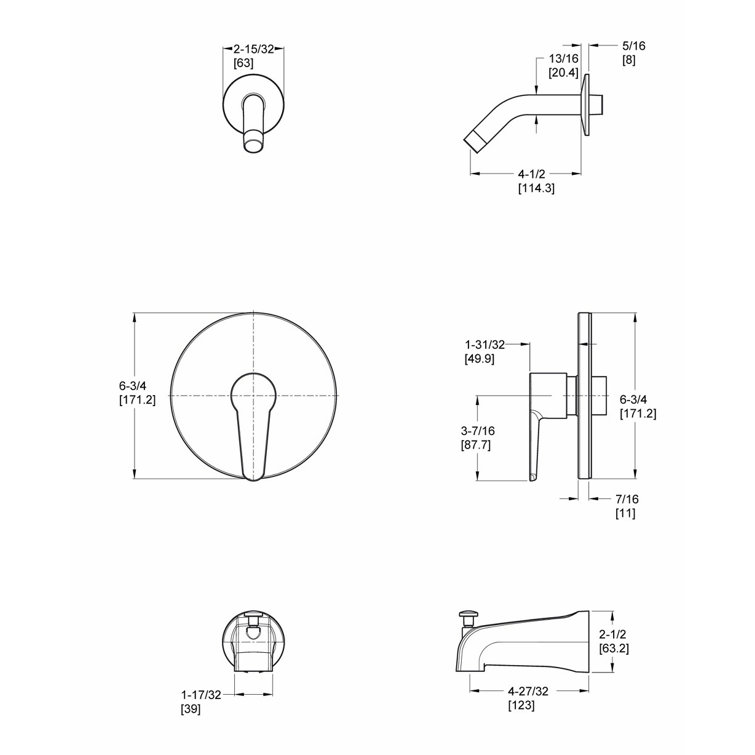 Polished Chrome Modern Single Handle Valve Trim