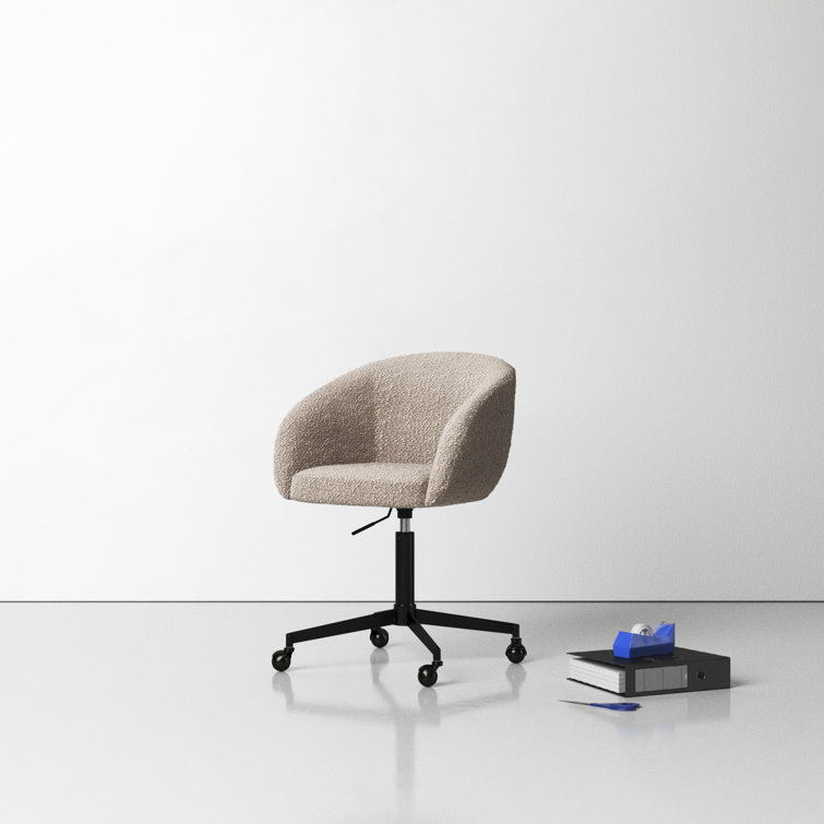 Gray Boucle Upholstered Swivel Office Chair with Black Steel Frame