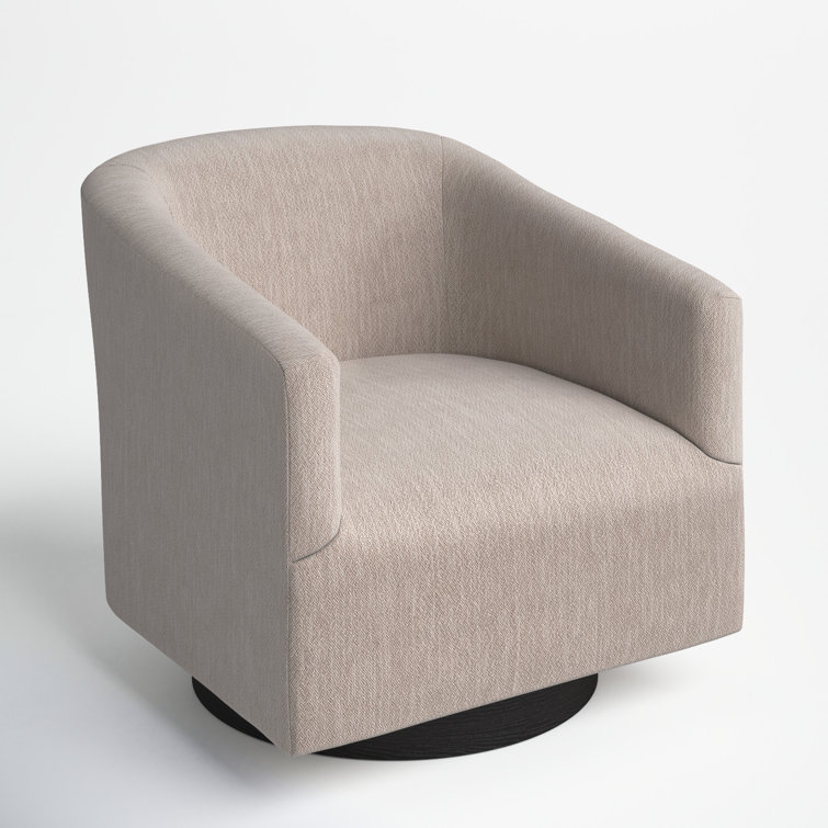 Donovan Oatmeal Fabric and Black Wood Swivel Barrel Chair