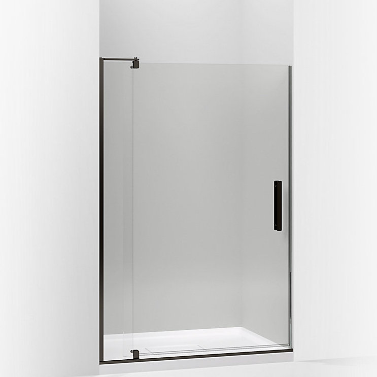 Anodized Dark Bronze Frameless Pivot Shower Door with Crystal Clear Glass