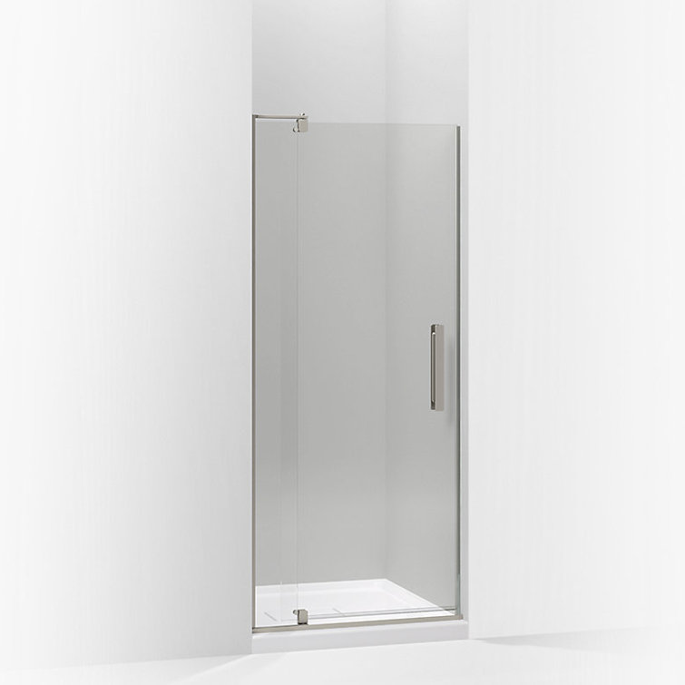 Anodized Brushed Nickel Frameless Pivot Shower Door with Frosted Glass