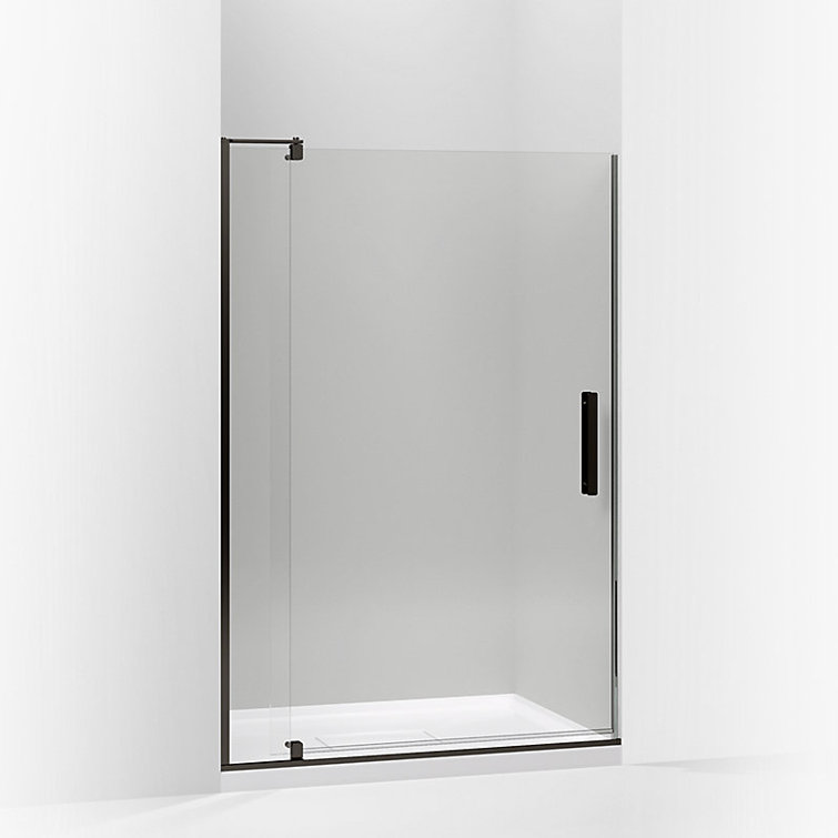 Anodized Dark Bronze Frameless Pivot Shower Door with Clear Glass